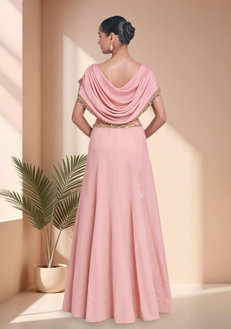 Pink Crepe Handwork Lehenga Set - Indya