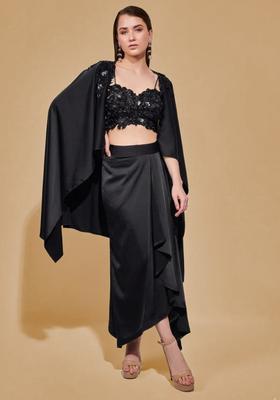 Black Satin Handwork Fusion Set