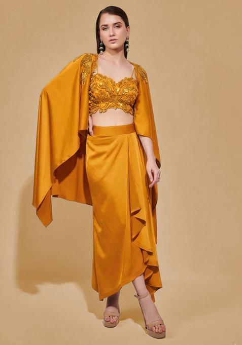 Mustard Satin Handwork Fusion Set