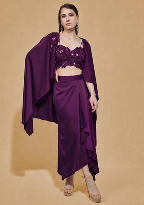 Purple Satin Handwork Fusion Set