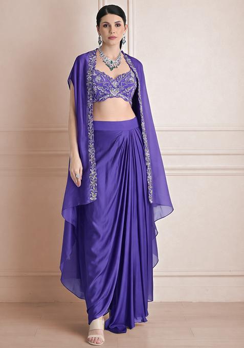 Purple Satin Handwork Fusion Set