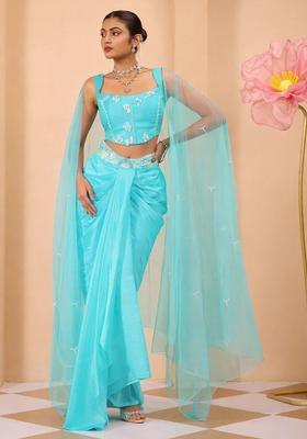 Blue Satin Handwork Fusion Set