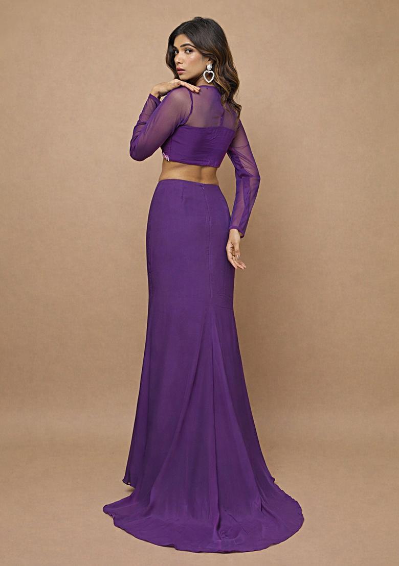 Purple Crepe Handwork Fusion Set - Indya