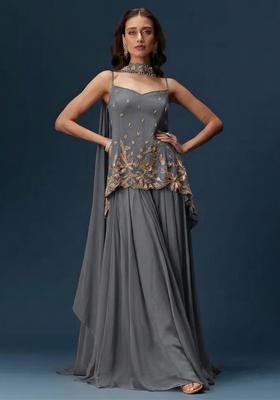 Grey Georgette Handwork Sharara Set