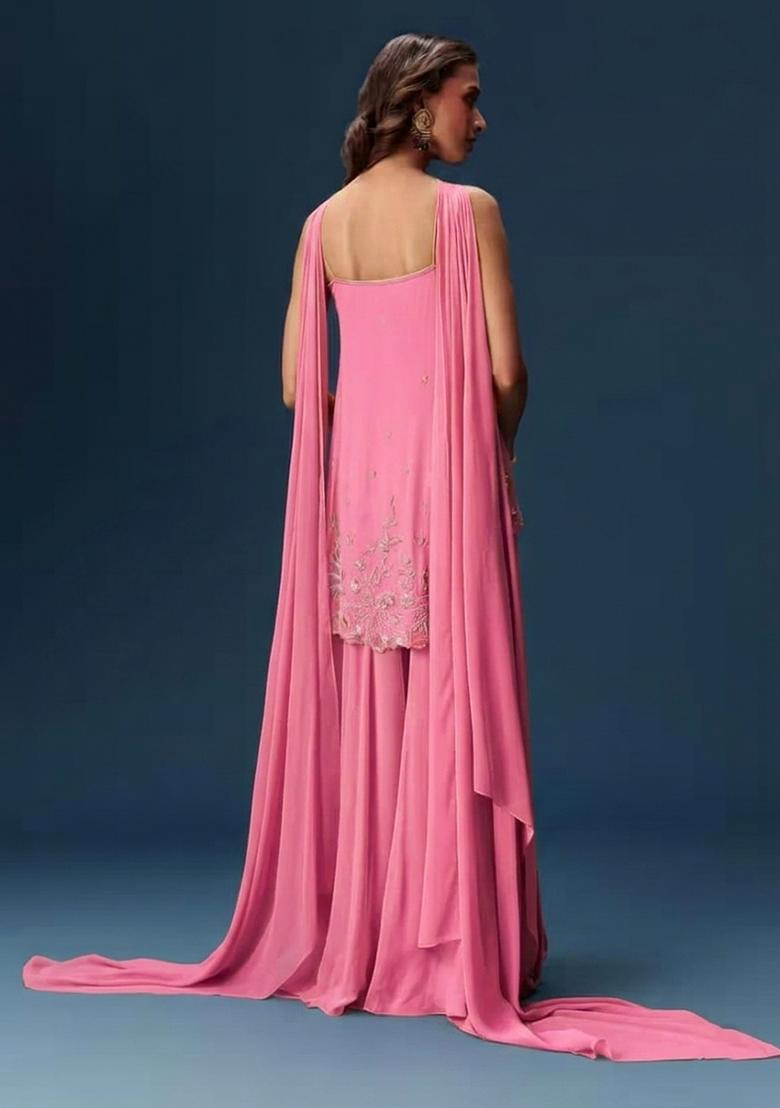 Pink Georgette Handwork Sharara Set - Indya