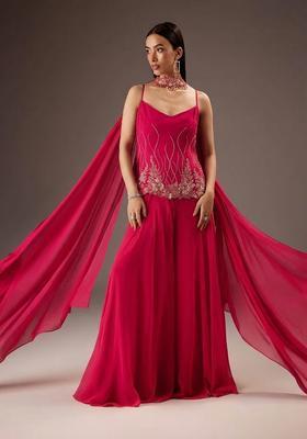 Rani Pink Georgette Handwork Fusion Set