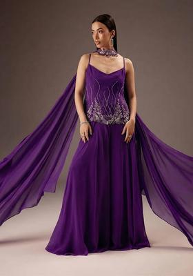 Purple Georgette Handwork Fusion Set