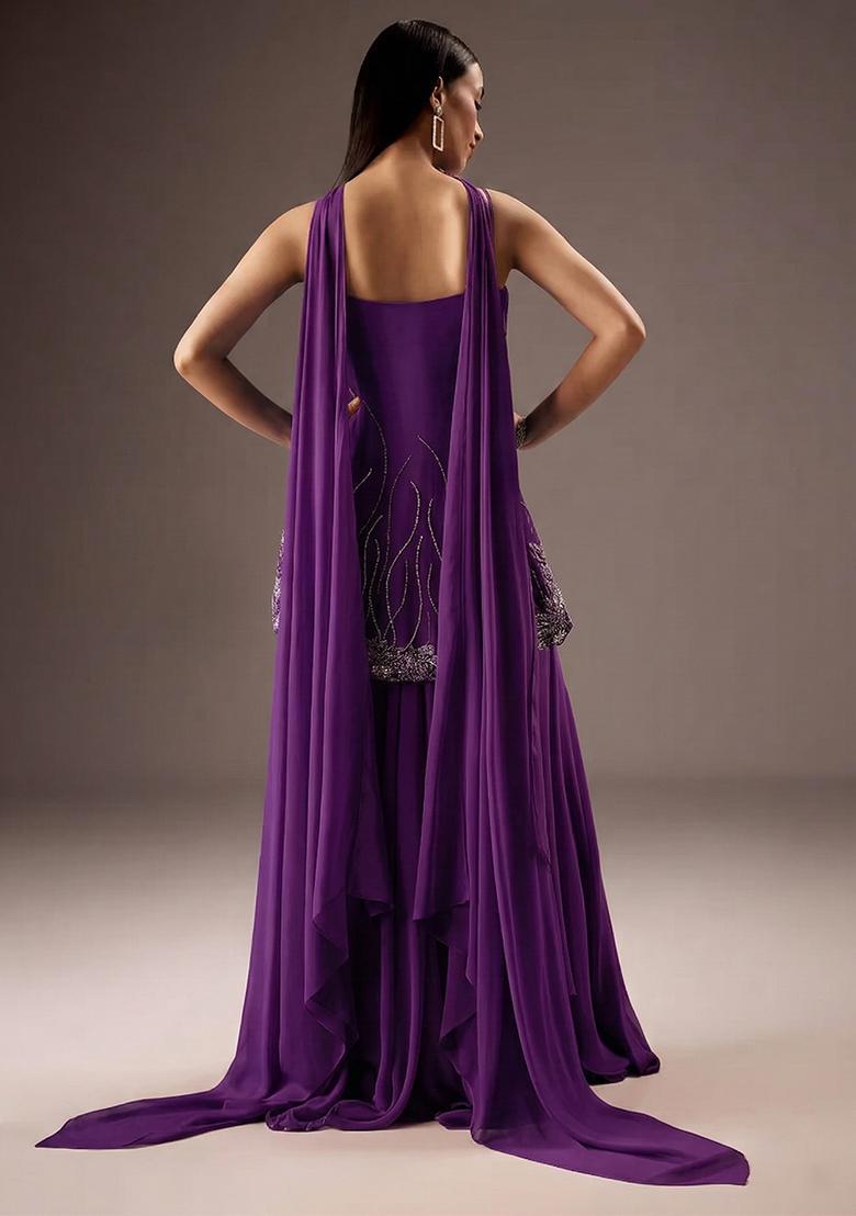 Purple Georgette Handwork Fusion Set - Indya