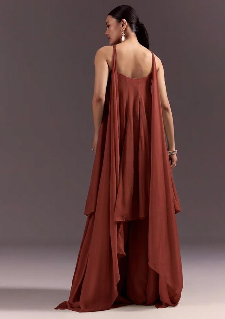 Brown Chinon Handwork Fusion Set - Indya
