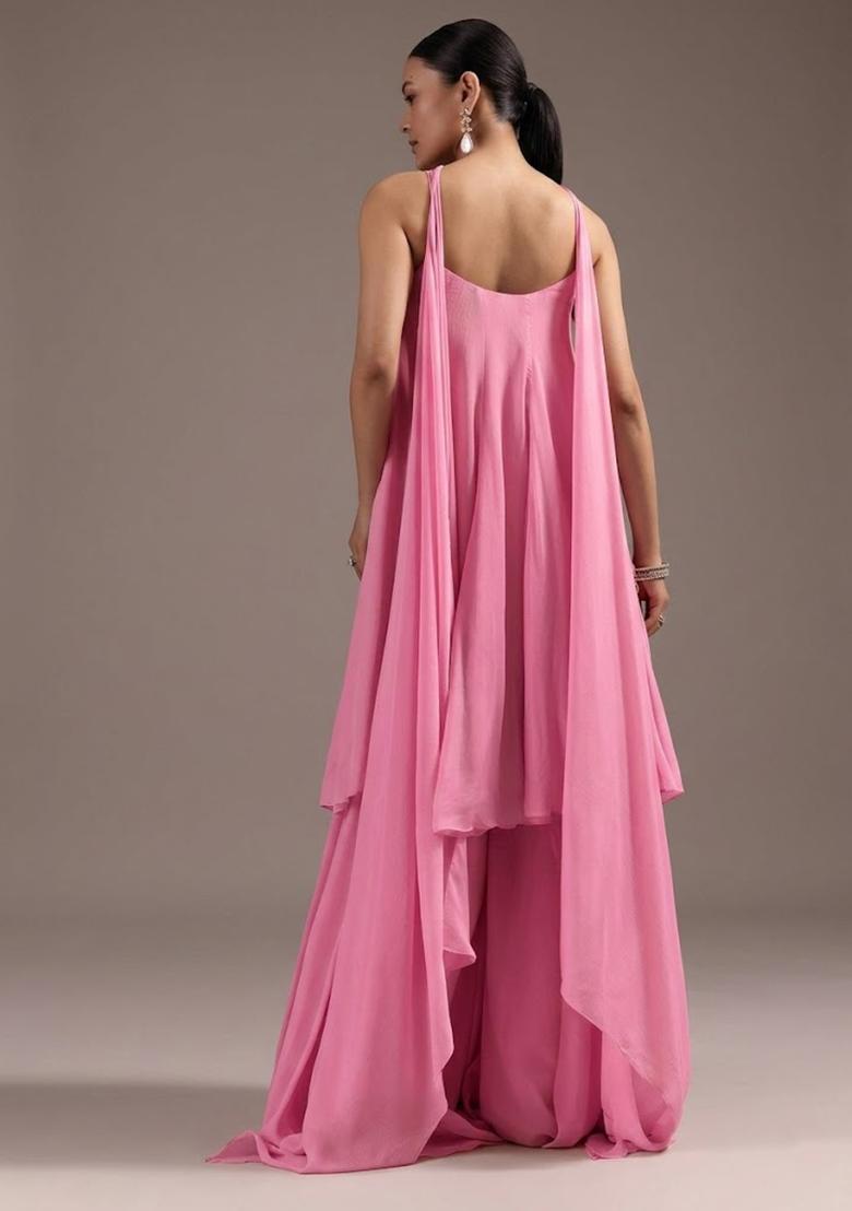 Pink Chinon Handwork Fusion Set - Indya