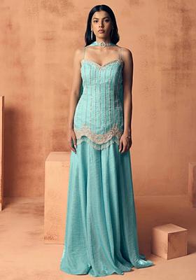 Blue Chinon Handwork Sharara Set