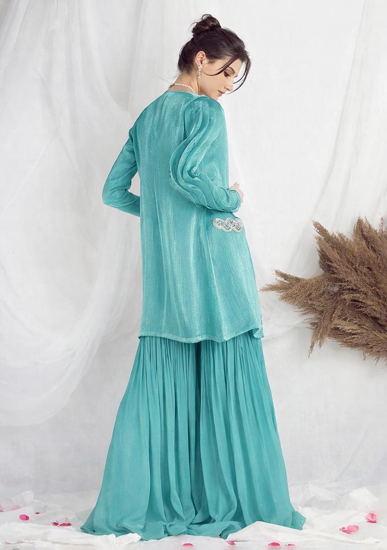 Blue Chinon Handwork Fusion Set - Indya