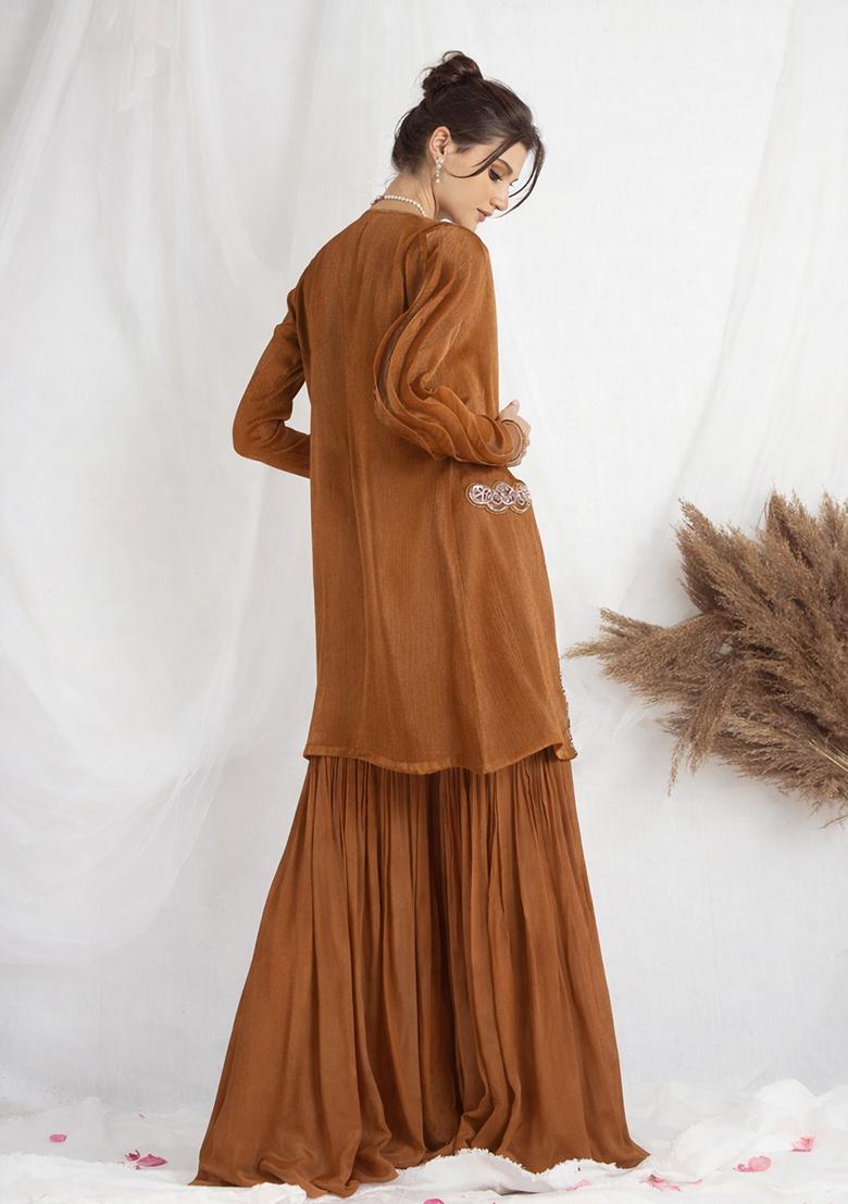 Brown Chinon Handwork Fusion Set - Indya