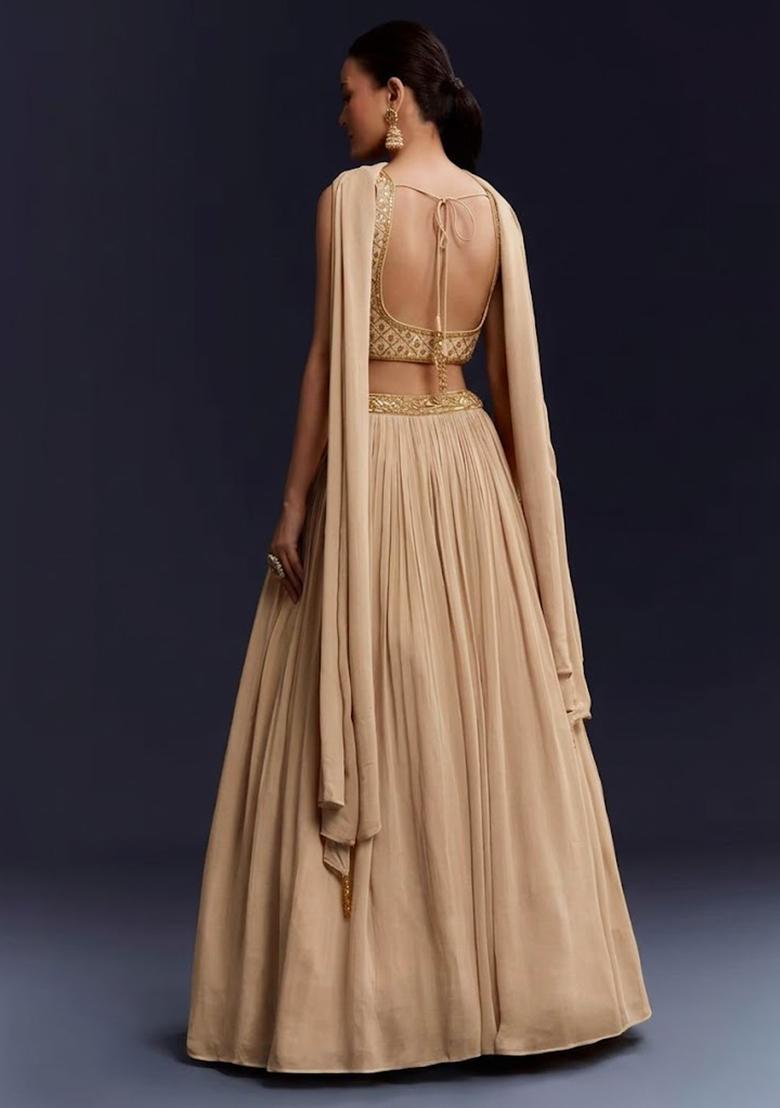 Beige Georgette Handwork Lehenga Set - Indya