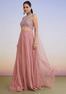 Pastel Pink Crepe Handwork Lehenga Set