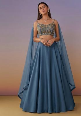 Slate Blue Crepe Handwork Lehenga Set
