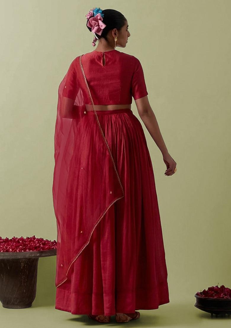 Rani Pink Crepe Handwork Lehenga Set - Indya