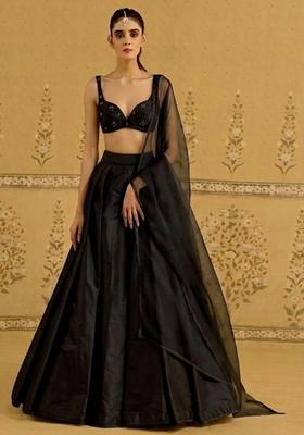 Black Silk Blend Handwork Lehenga Set