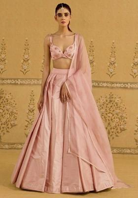 Soft Pink Silk Blend Handwork Lehenga Set
