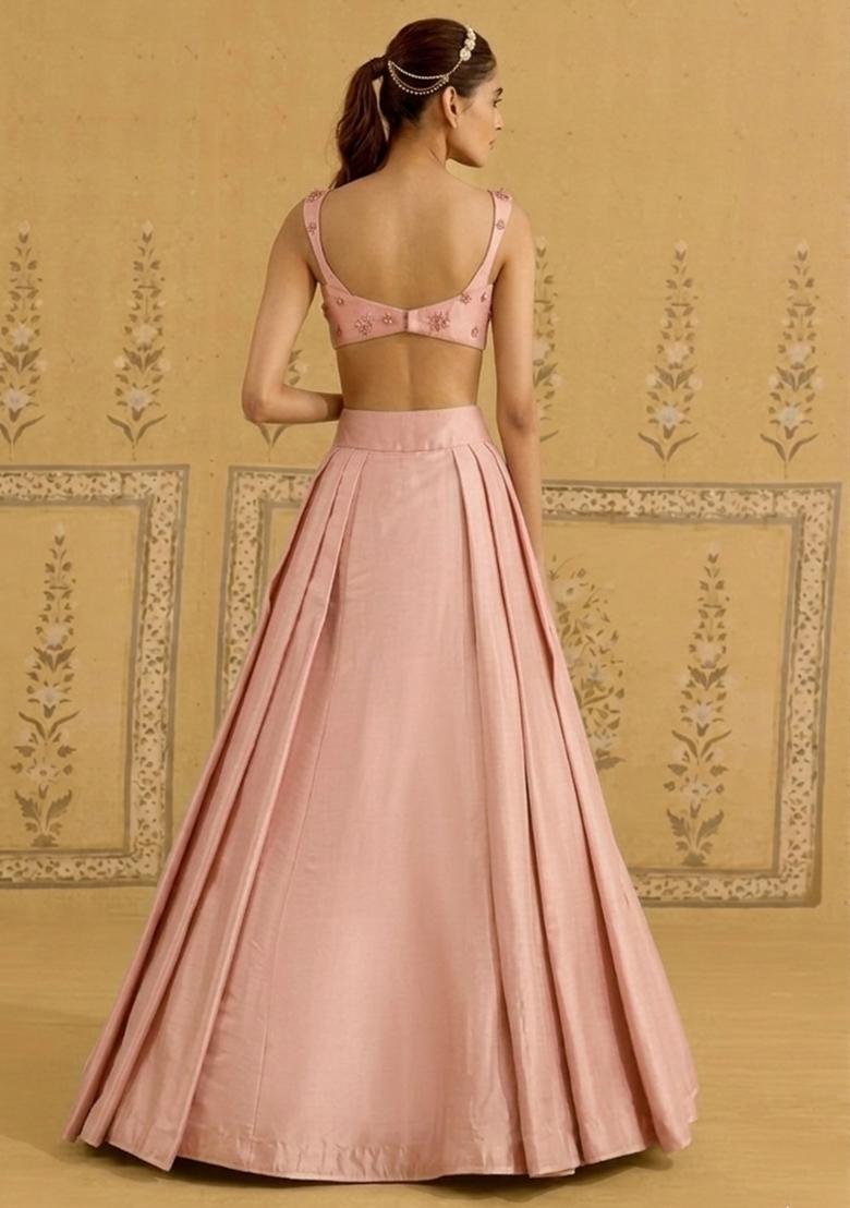 Soft Pink Silk Blend Handwork Lehenga Set - Indya