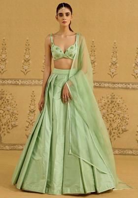 Sage Green Silk Blend Handwork Lehenga Set