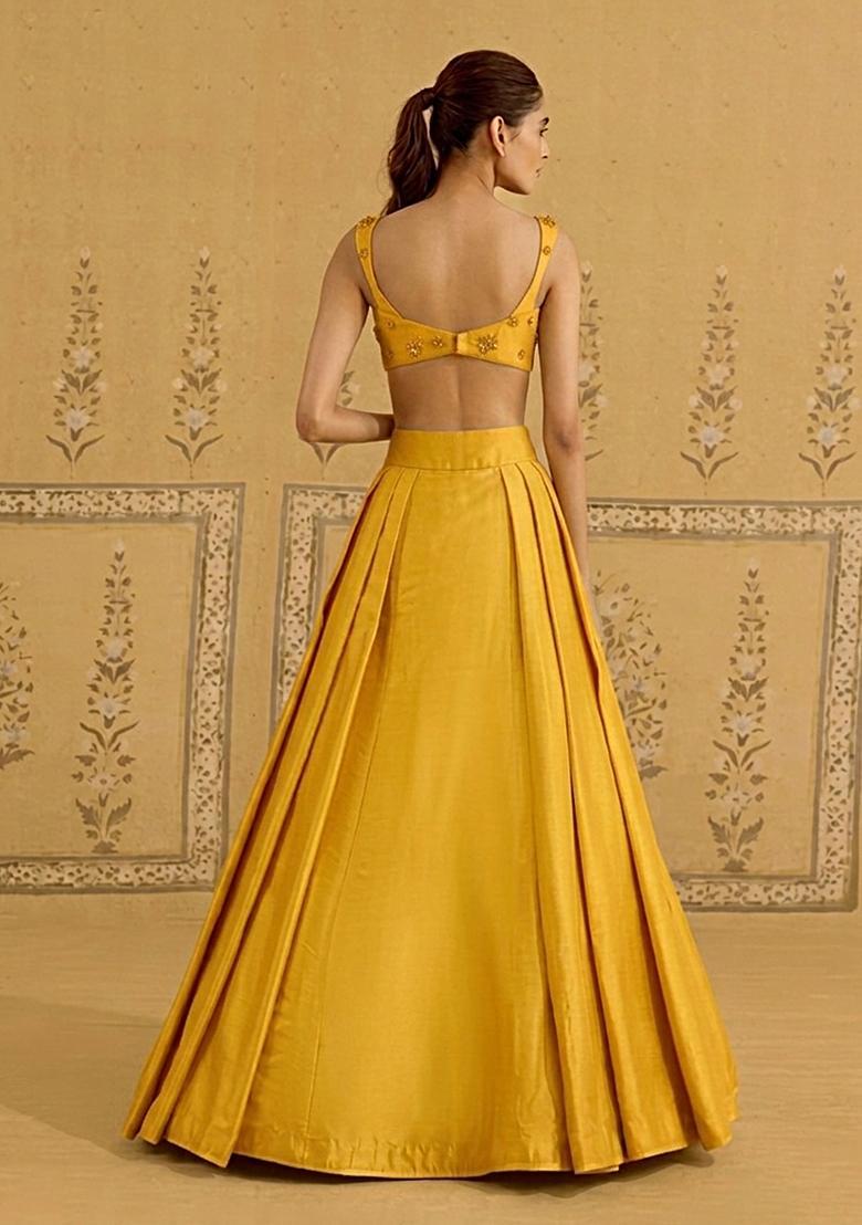 Yellow Silk Blend Handwork Lehenga Set - Indya