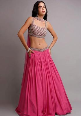 Rani Pink Crepe Handwork Lehenga Set