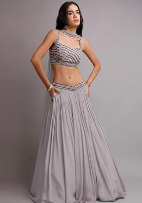 Grey Crepe Handwork Lehenga Set
