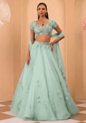 Light Blue Organza Handwork Lehenga Set