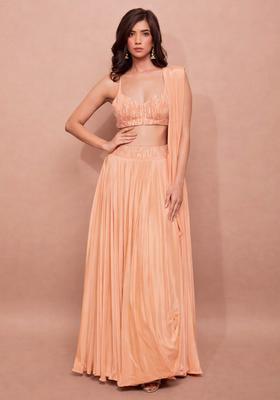 Peach Satin Handwork Lehenga Set