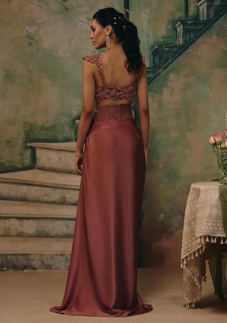 Brown Handwork Satin Fusion Set - Indya