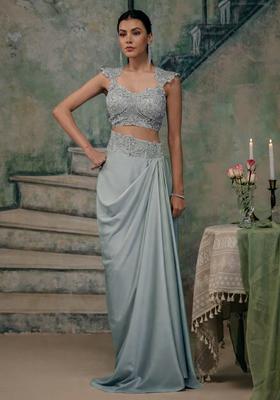 Ice Blue Handwork Satin Fusion Set