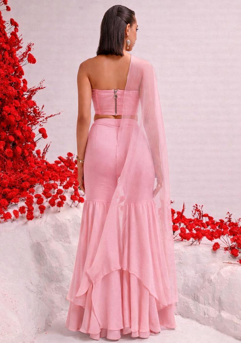 Baby Pink Handwork Goergette Fusion Set - Indya