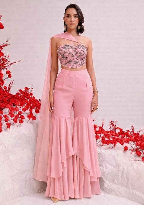 Baby Pink Handwork Goergette Fusion Set