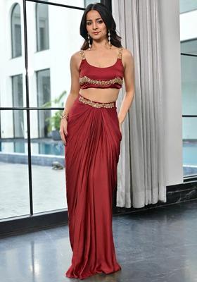 Red Handwork Satin Fusion Set