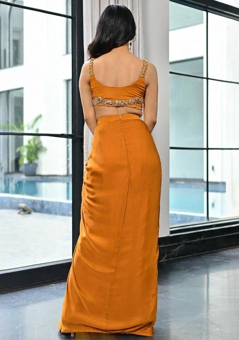 Orange Handwork Satin Fusion Set - Indya
