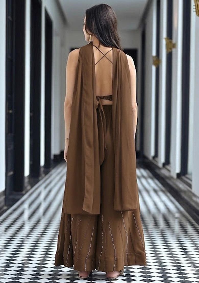 Brown Handwork Goergette Fusion Set - Indya