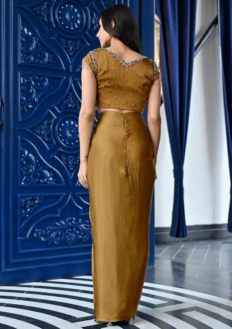Antique Gold Handwork Satin Fusion Set - Indya