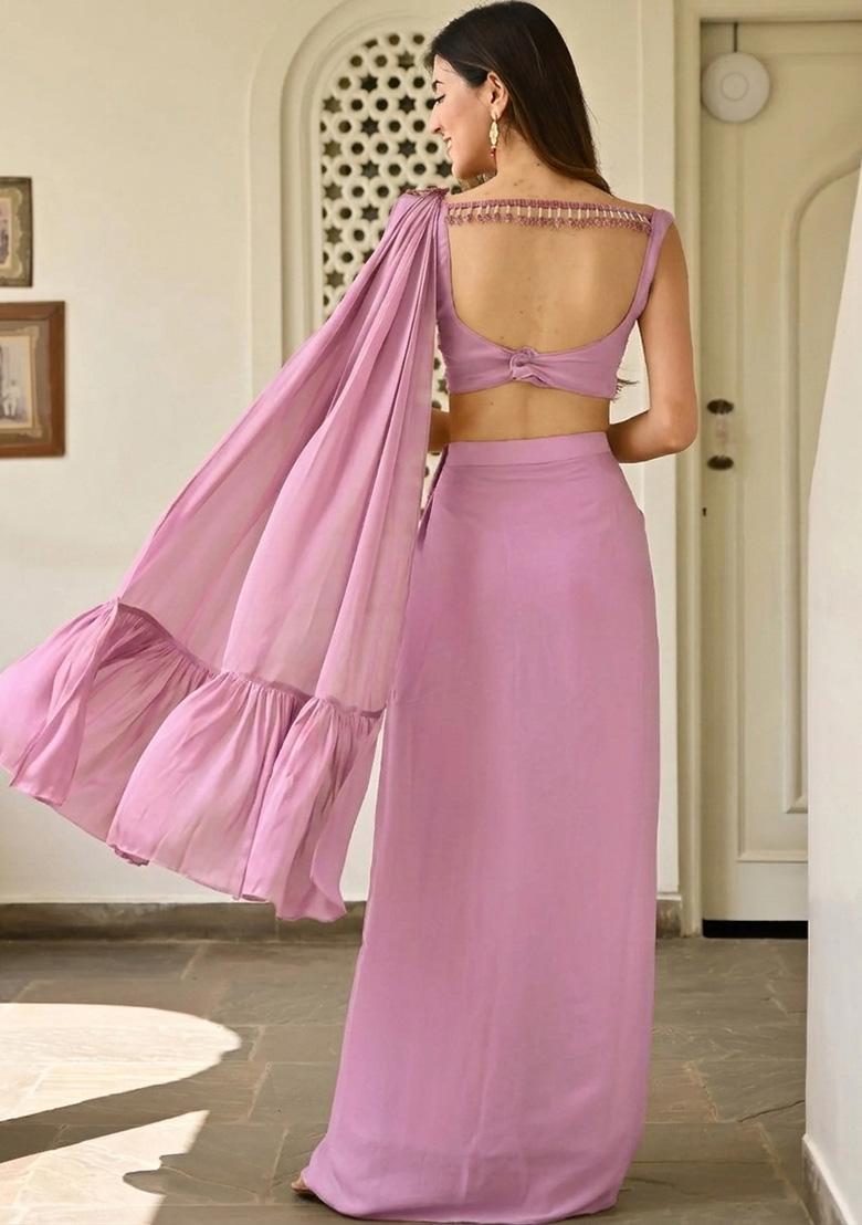 Dusty Pink Handwork Satin Fusion Set - Indya
