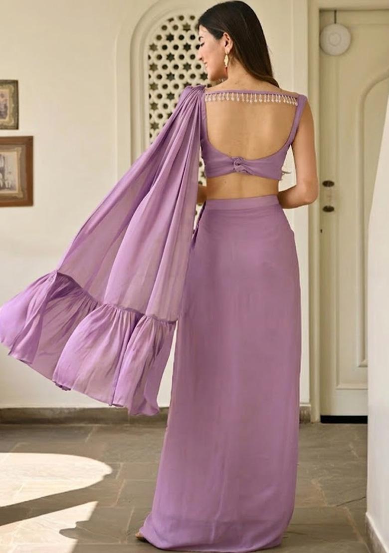 Lavender Handwork Satin Fusion Set - Indya