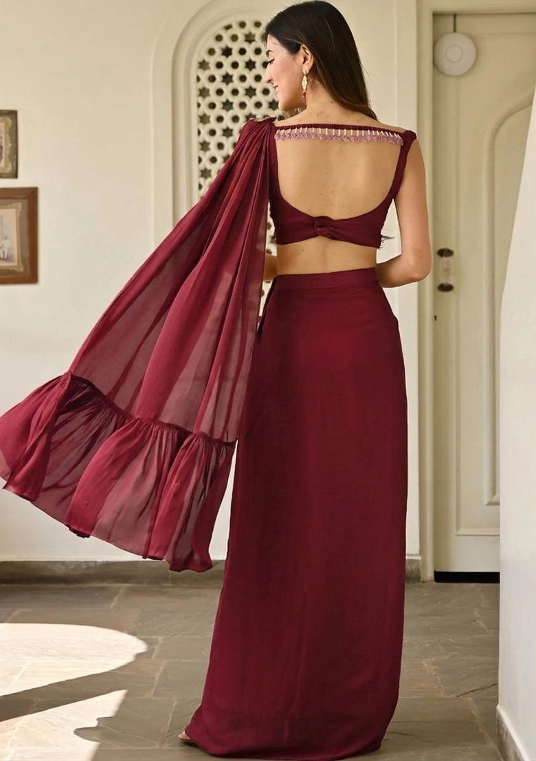 Wine Handwork Satin Fusion Set - Indya