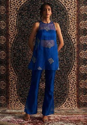 Royal Blue Handwork Organza Fusion Set