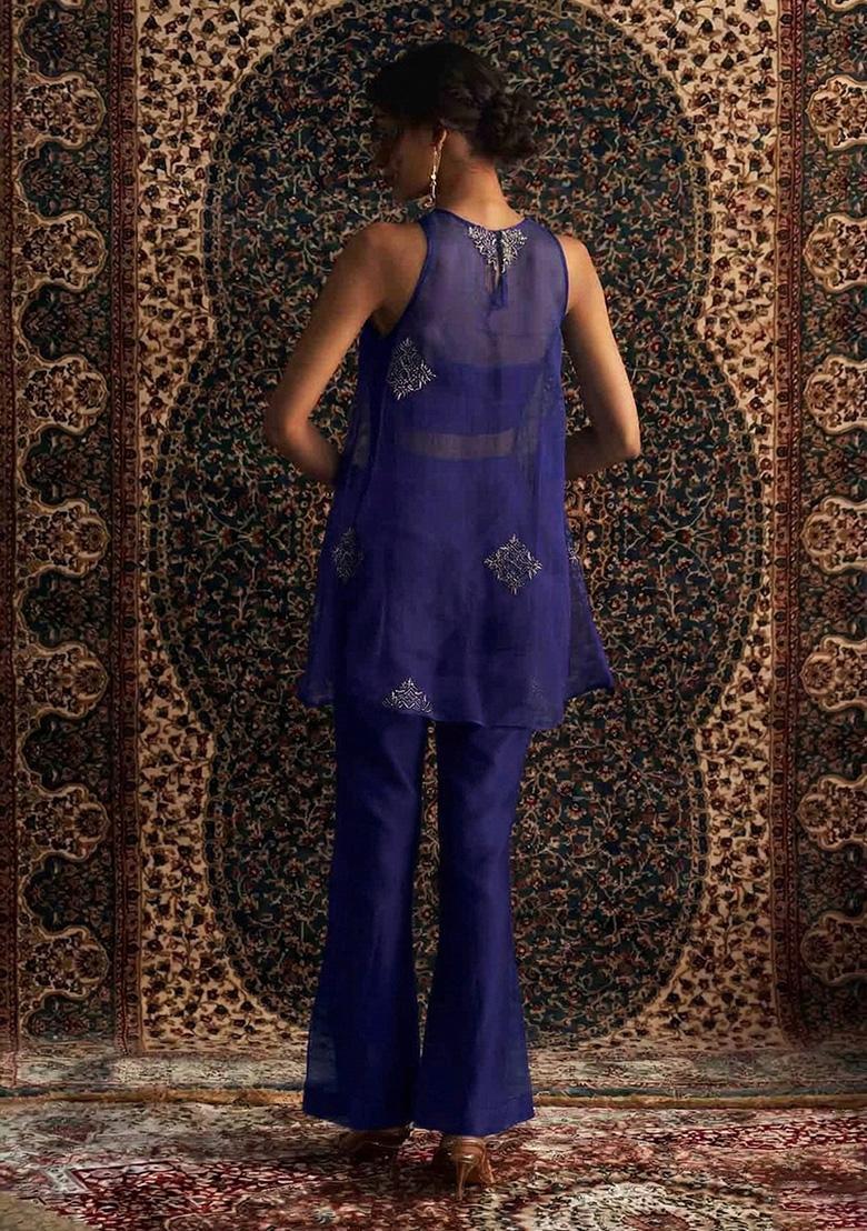 Purple Handwork Organza Fusion Set - Indya