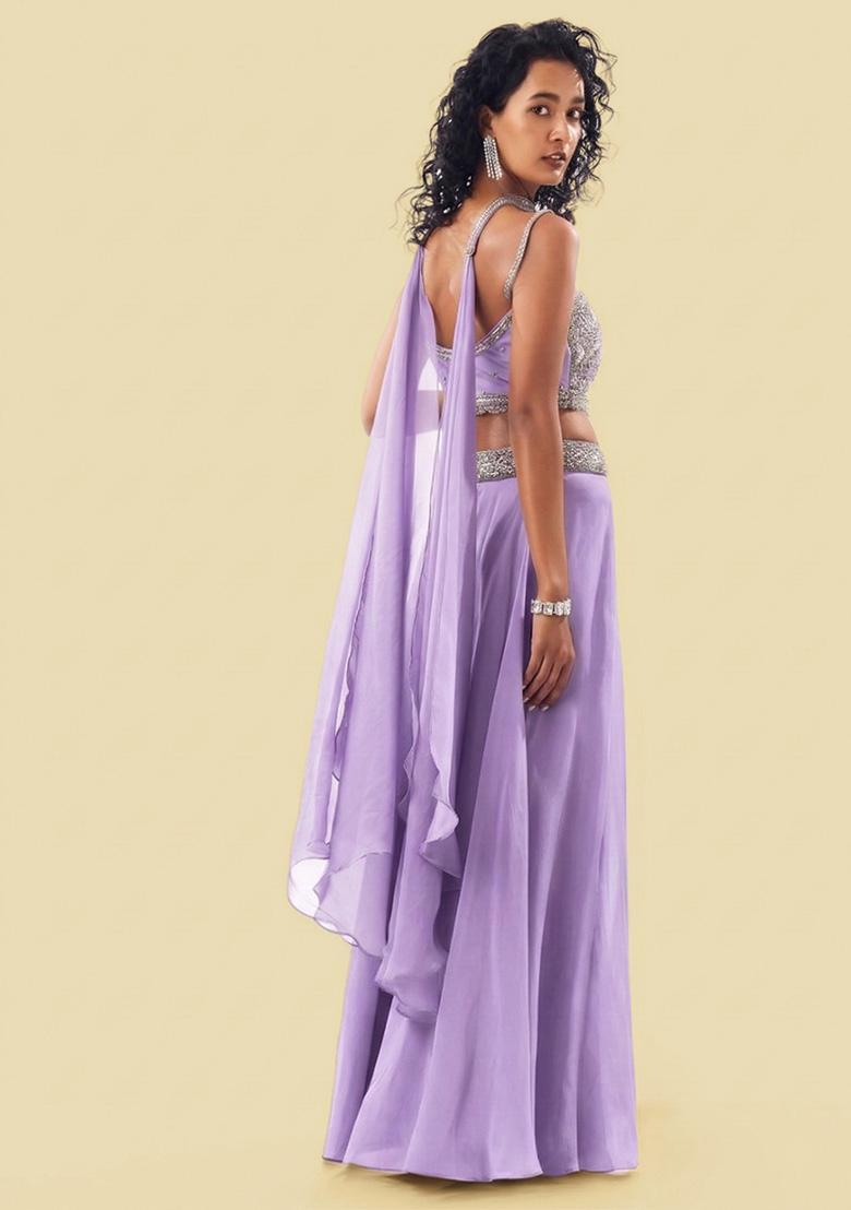Lavender Handwork Organza Fusion Set - Indya