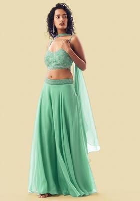 Mint Green Handwork Organza Fusion Set