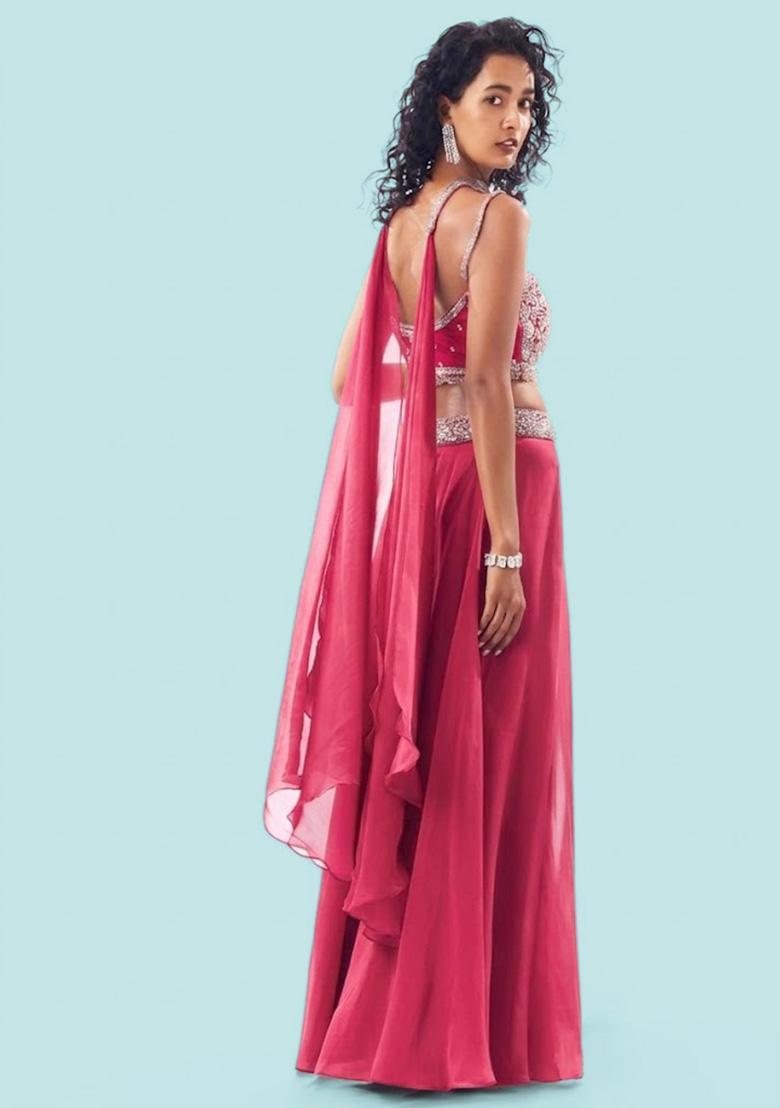 Pink Handwork Organza Fusion Set - Indya