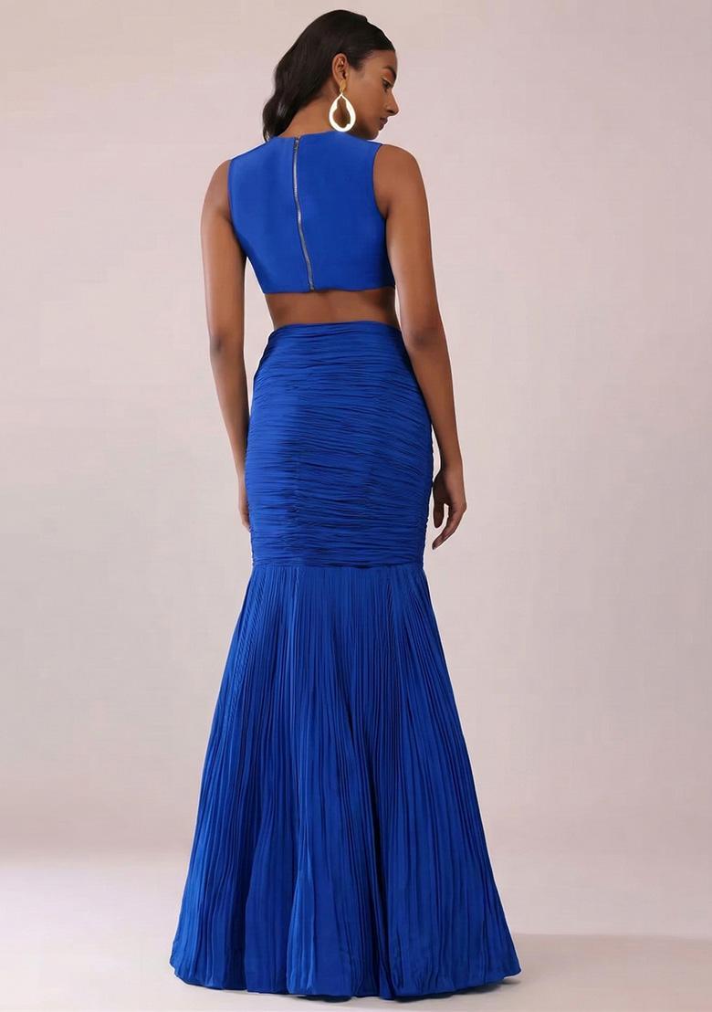 Royal Blue Handwork Crepe Fusion Set - Indya