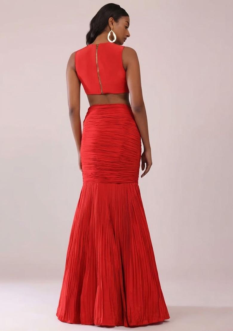 Red Handwork Crepe Fusion Set - Indya