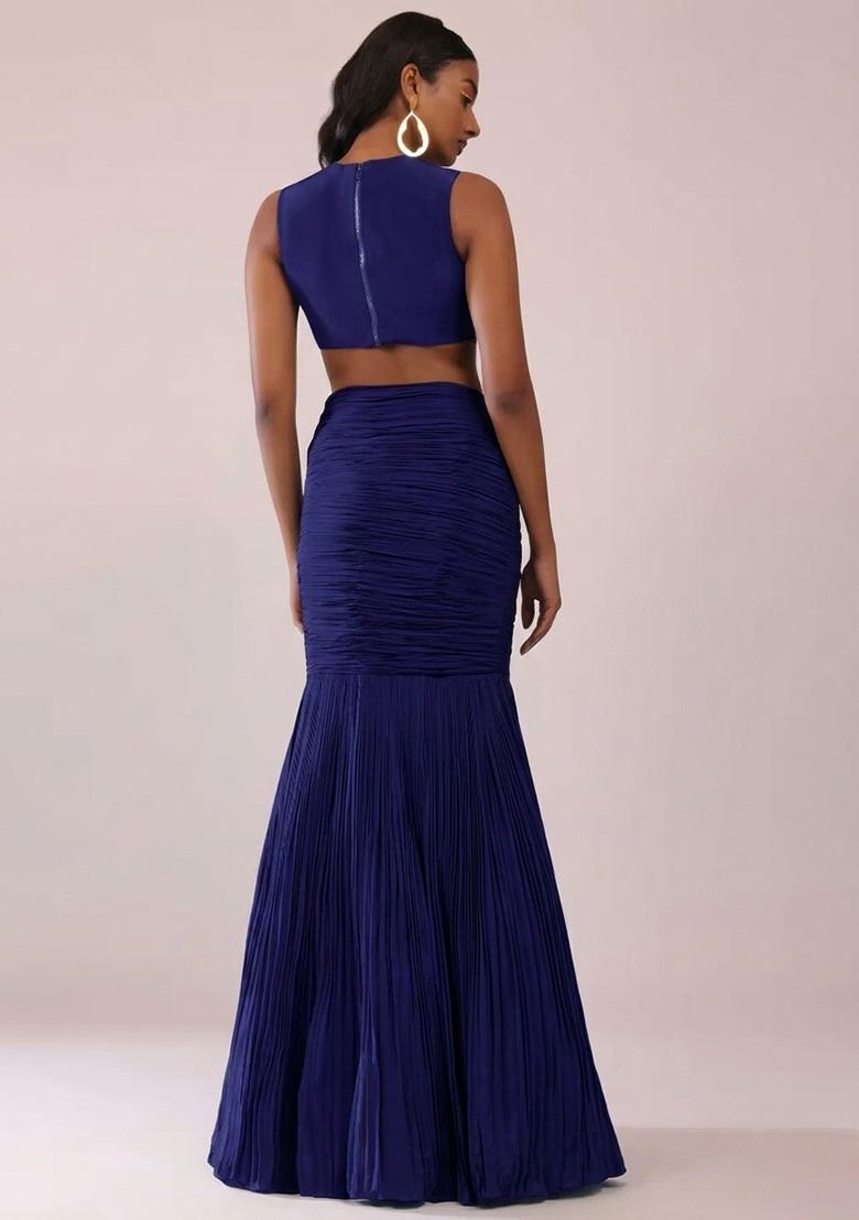 Navy Blue Handwork Crepe Fusion Set - Indya