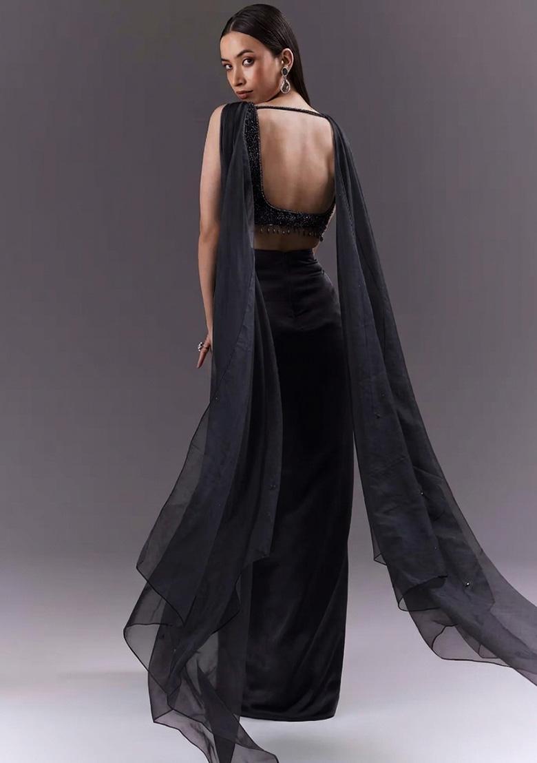 Black Handwork Satin Fusion Set - Indya